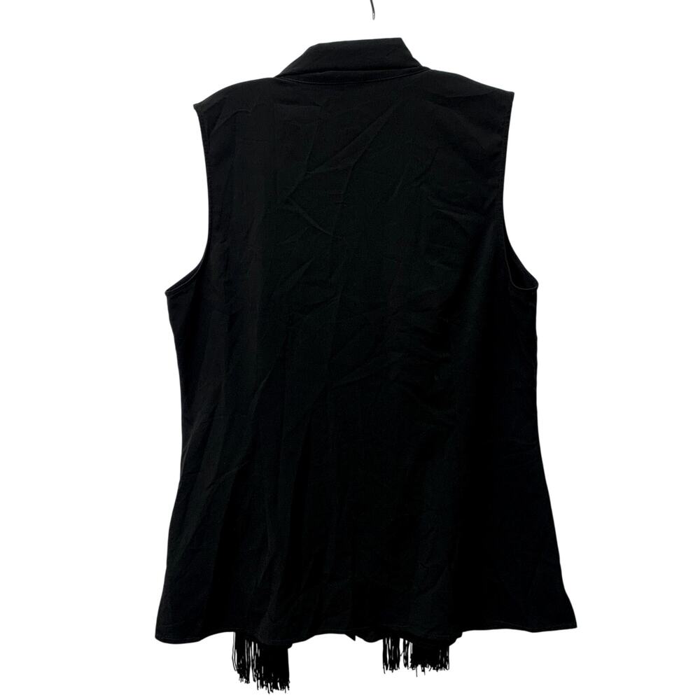 Cabi Womens Medium Black Tie Front Fringe Secretary Blouse Sleeveless Shirt Tank